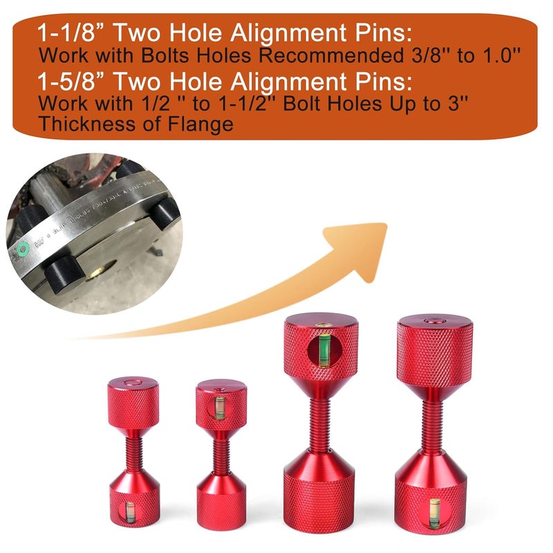 CNRAQR 4 Pcs Flange Two Hole Alignment Pins - 1-1/8" and 1-5/8" Detachable Double Pins with Built-in Level - 6061 Aluminum Red - Image 2
